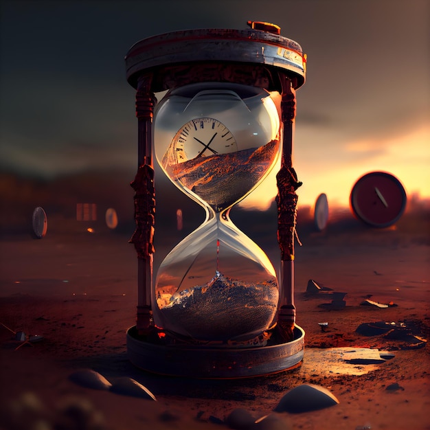 Time concept Old hourglass on the sand 3d render