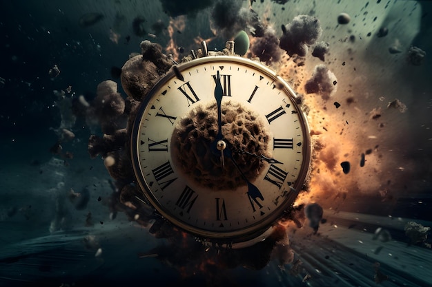 Time concept with vintage clock and smoke