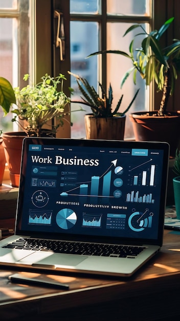 Photo the time to get growing is now a laptop displaying a business related website on a table at home