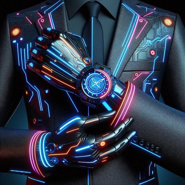 Time of Innovation Futuristic Businessman with Glowing Cybernetic Enhancements