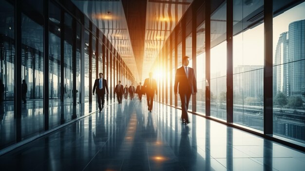 Time lapse image of busy business people on glass