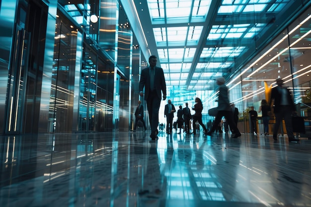 Time lapse photo of Business People Walking in Modern Office Building