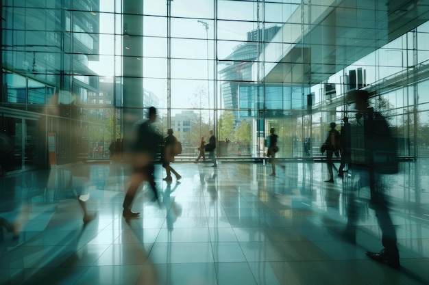 Time lapse photo of Business People Walking in Modern Office Building