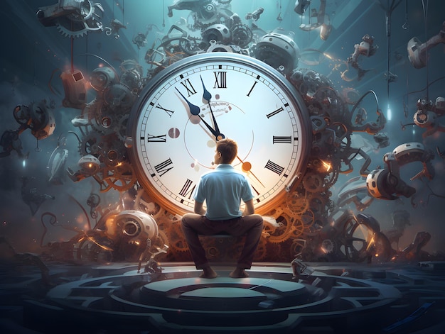 Time management concept a big clock visual art graphic fantasy illustration business idea concept