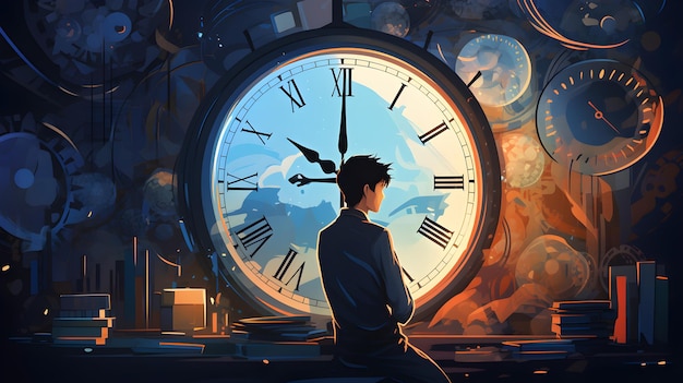 time to wake up A business person sitting in front of the clock Race with time concept fantasy