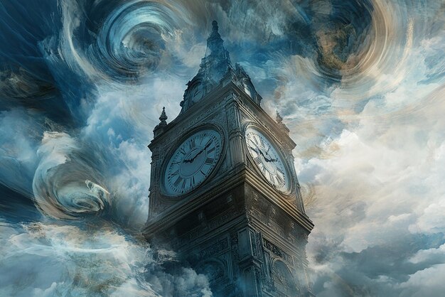 Photo timebending clock tower a grand structure defying temporal limits