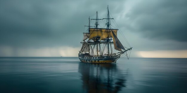 Photo timelapse animation old ship sailing serenely through overcast ocean concept timelapse animation old ship sailing serene overcast ocean