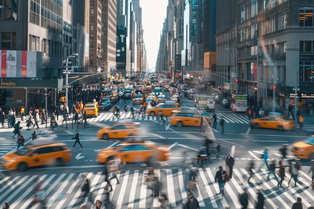 Timelapse of Busy Urban Intersection with People and Cars