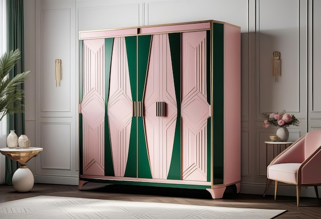 The Timeless Allure of an Art Deco Wardrobe in Pale Pink White and Emerald