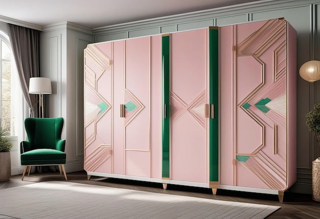 The Timeless Allure of an Art Deco Wardrobe in Pale Pink White and Emerald