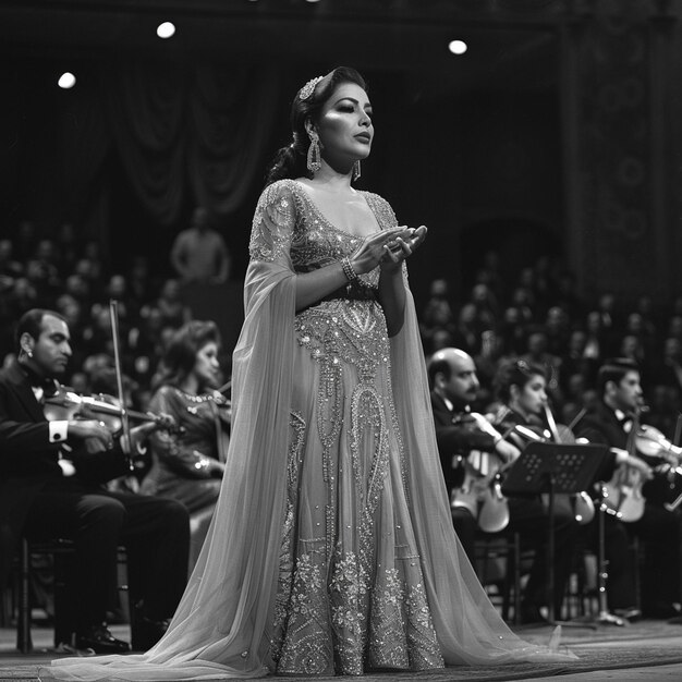 Photo timeless elegance an arab woman singing on stage in the 1980s