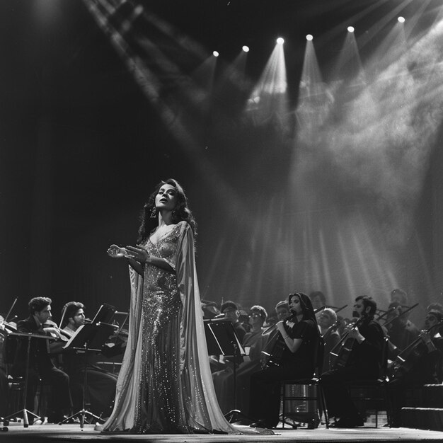 Photo timeless elegance an arab woman singing on stage in the 1980s