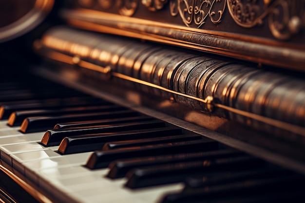 Photo timeless elegance a closeup scene with vintage piano keys by generative ai