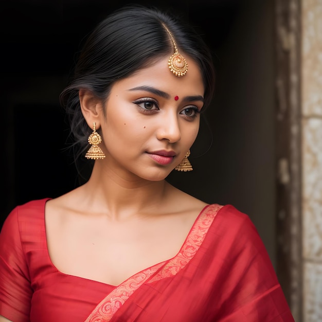 The Timeless Elegance of a Radiant Indian Maiden Draped in a Saree