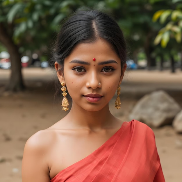 The Timeless Elegance of a Radiant Indian Maiden Draped in a Saree