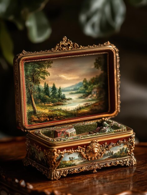 Photo timeless music box with delicate handpainted scenes