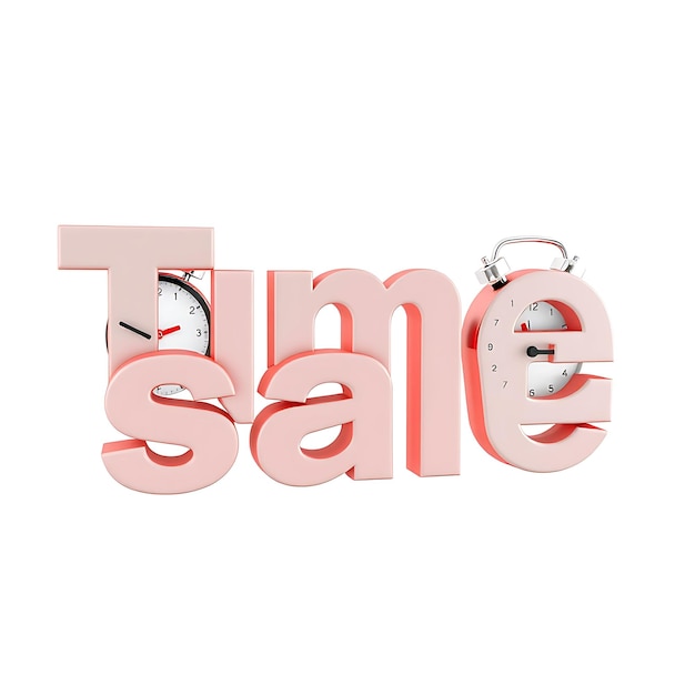 Photo timely 3d text time to sale prompts with punctuality sharp red toned letters flash clocks and t