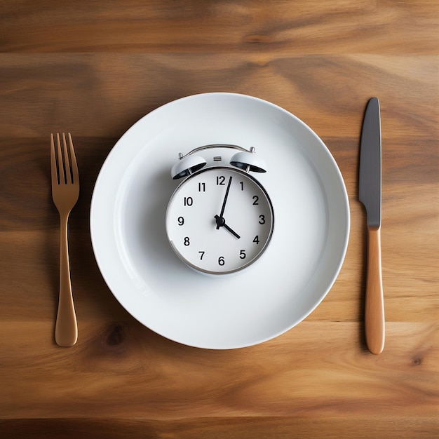 TimeRestricted Eating Empty Plate and Clock Illustrating Intermittent Fasting for Health and Weight Management Generative AI