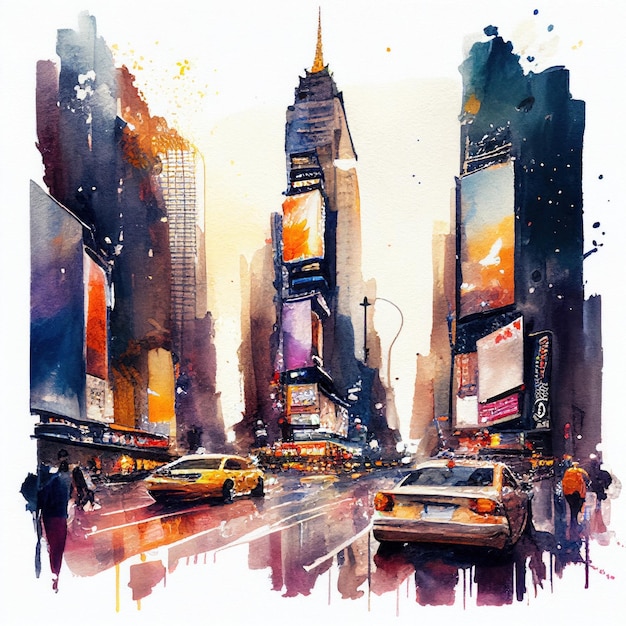 Times Square in watercolor style by Generative AI