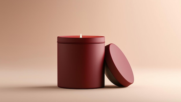 Photo tin candle minimalist mockup cylindrical container brown matte and shadow light wall