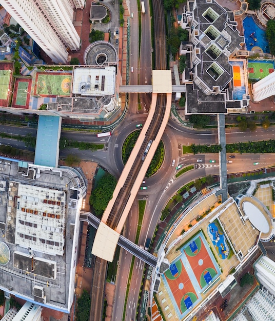 Tin Shui Wai, Hong Kong, 25 August 2018:- Top down view of Hong Kong city at night