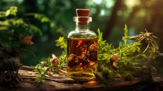 Tincture of herbs and flowers in a bottle Herbal medicine AI Generative AI