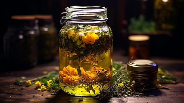 Tincture of herbs and flowers in a bottle Herbal medicine AI Generative AI