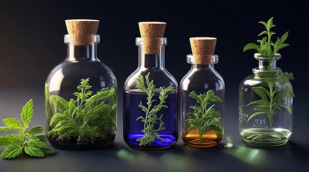 Tincture of medicinal herbs in bottles