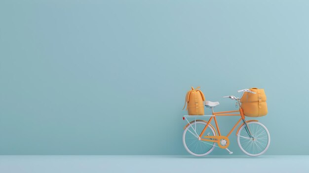 Tiny 3D Rendered Bicycle with Travel Bags on Plain BackgroundEcoFriendly Travel Theme