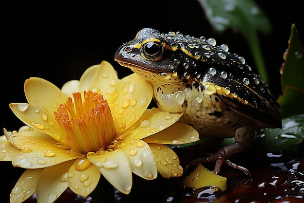 A tiny animal balancing on the tip of a bright Banana Mania flower