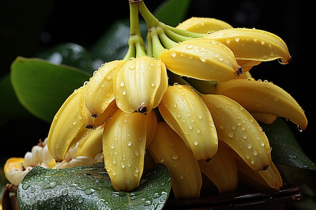 A tiny animal balancing on the tip of a bright Banana Mania flower