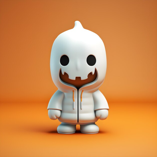 Tiny cartoon character wearing scary white costume