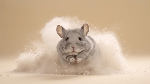 A tiny chinchilla taking a dust bath AI generated