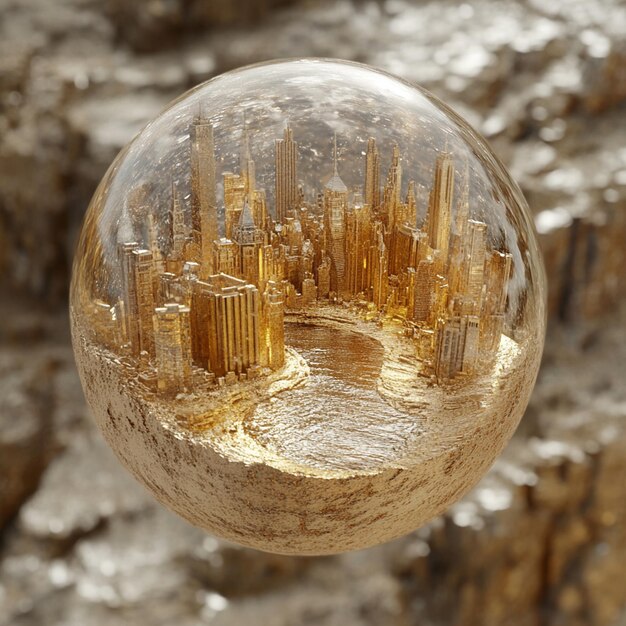 Photo a tiny cityscape encapsulated in a grain of sand