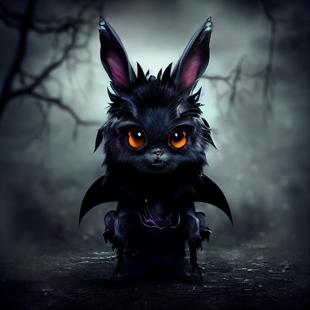 tiny cute and adorable black dragon bunny