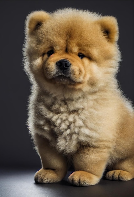 Tiny cute adorable chow chow puppywith black background studio lighting Adopt a puppy pure breed