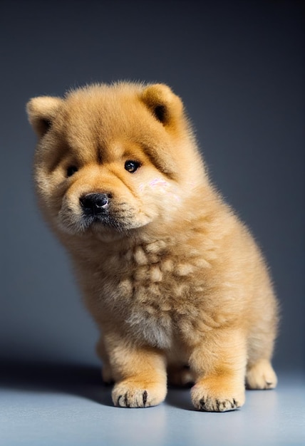 Tiny cute adorable chow chow puppywith black background studio lighting Adopt a puppy pure breed