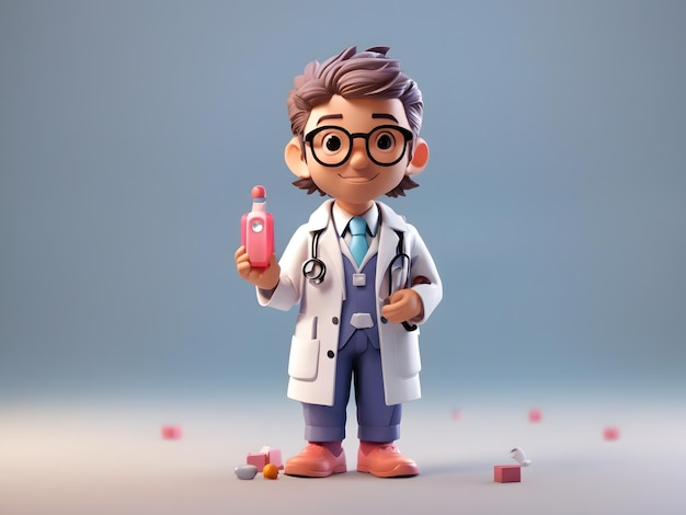 Tiny cute isometric 3d render of Doctor Figure