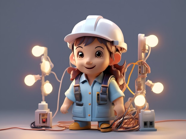 Photo tiny cute isometric 3d render of electrician figure