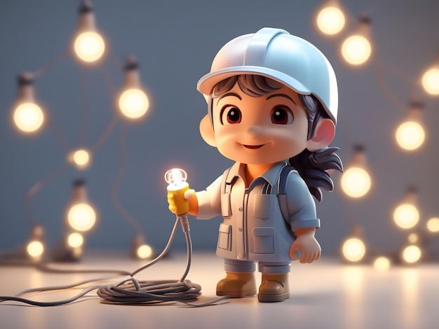 Photo tiny cute isometric 3d render of electrician figure