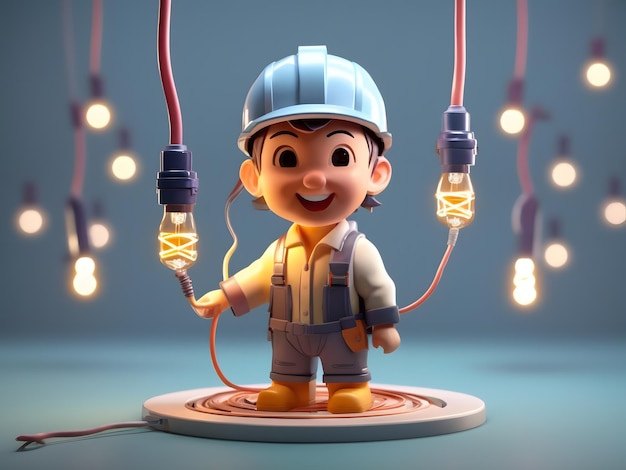 Photo tiny cute isometric 3d render of electrician figure