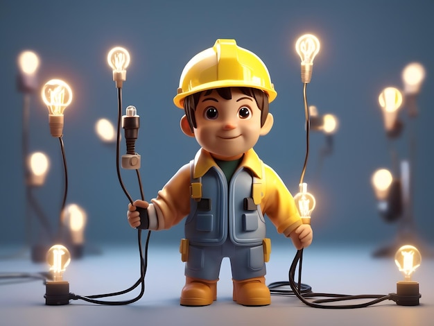 Photo tiny cute isometric 3d render of electrician figure