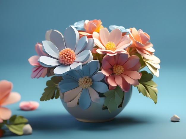 Tiny cute isometric 3d render Flower