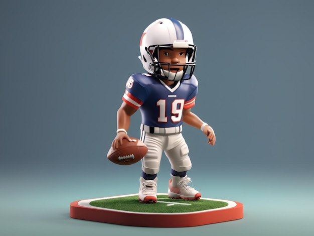 Tiny cute isometric 3d render little American football player Figure