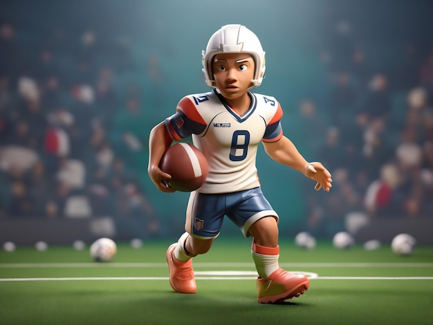 Tiny cute isometric 3d render little American football player Figure