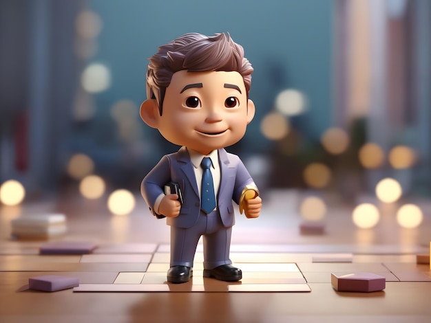 Photo tiny cute isometric 3d render of little businessman figure