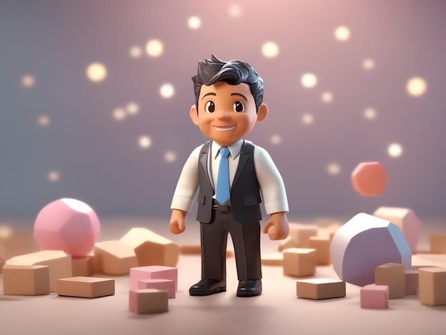 Photo tiny cute isometric 3d render of little businessman figure