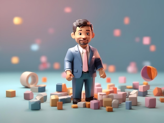 Photo tiny cute isometric 3d render of little businessman figure