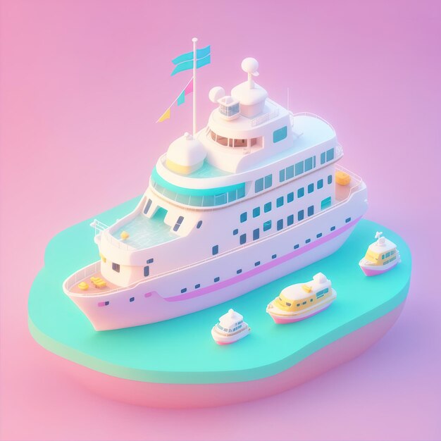 Tiny cute isometric cruise ship