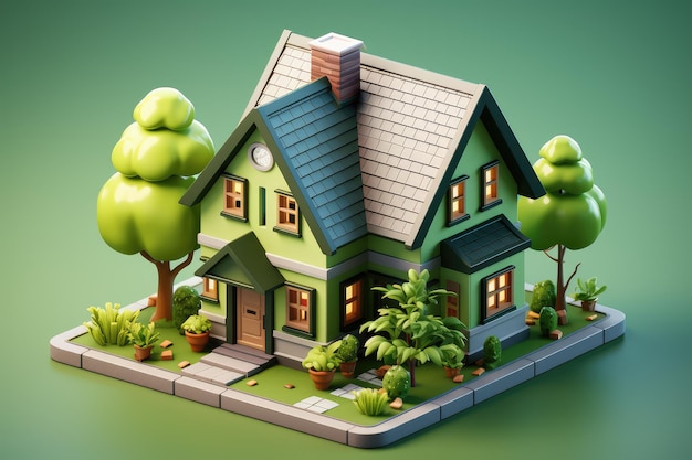 Tiny cute isometric house professional advertising rendering 3d